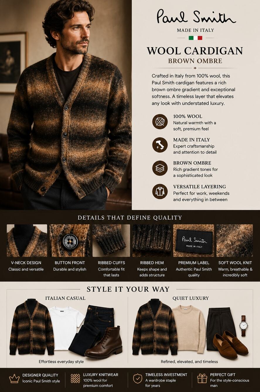Paul Smith Alpaca Blend Cardigan Brown Ombre Button Front Italy Sweater L Luxury